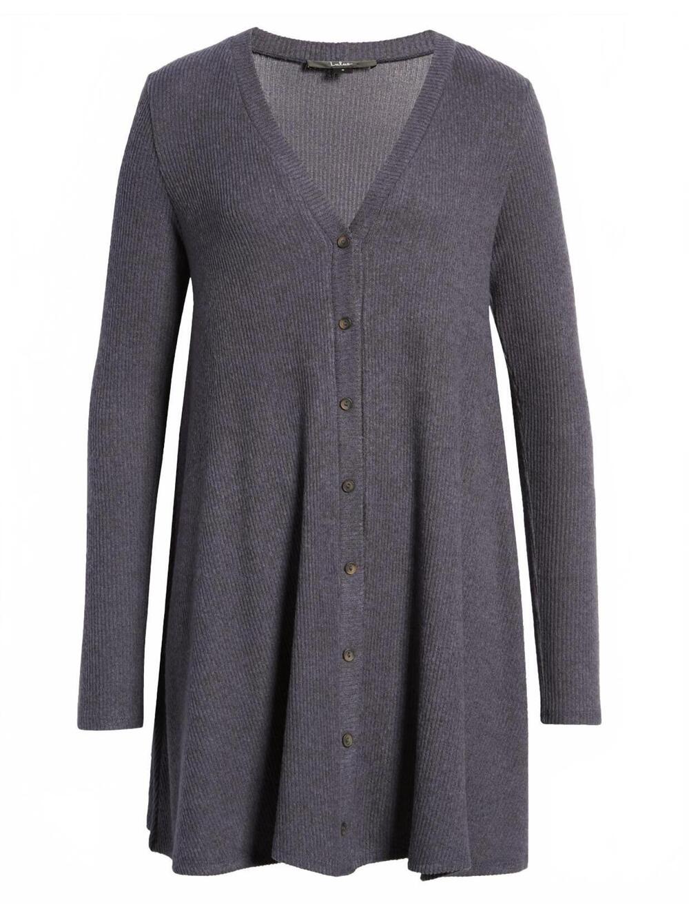 Lulus Sweet Comfort Long Sleeve Swing Sweater Dress Heather Navy XS
